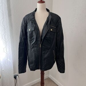 Ci Sono Womens Black Faux Leather Jacket Size 3x Biker Moto Zip Up